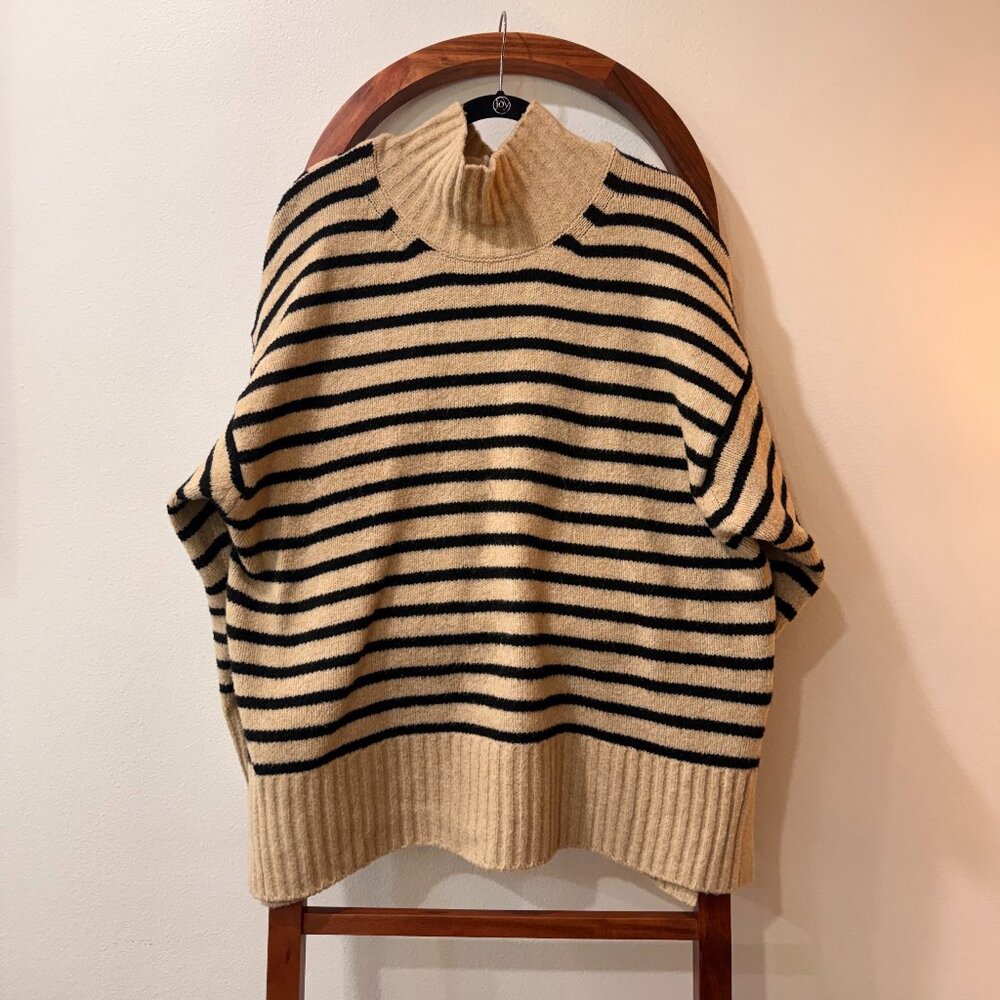 A New Day - beige and black striped turtleneck sweater - size XXL